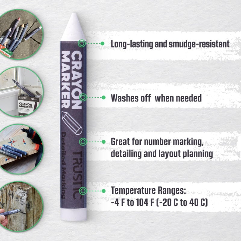 Trustic Universal Crayon Wax Marker for Industrial and Craft Detailed Marking on Lumber Metal Carton Ceramics Concrete Glass Plastic Tire 4 x 1/2", Pack of 12 (Multicolor) - Image 2